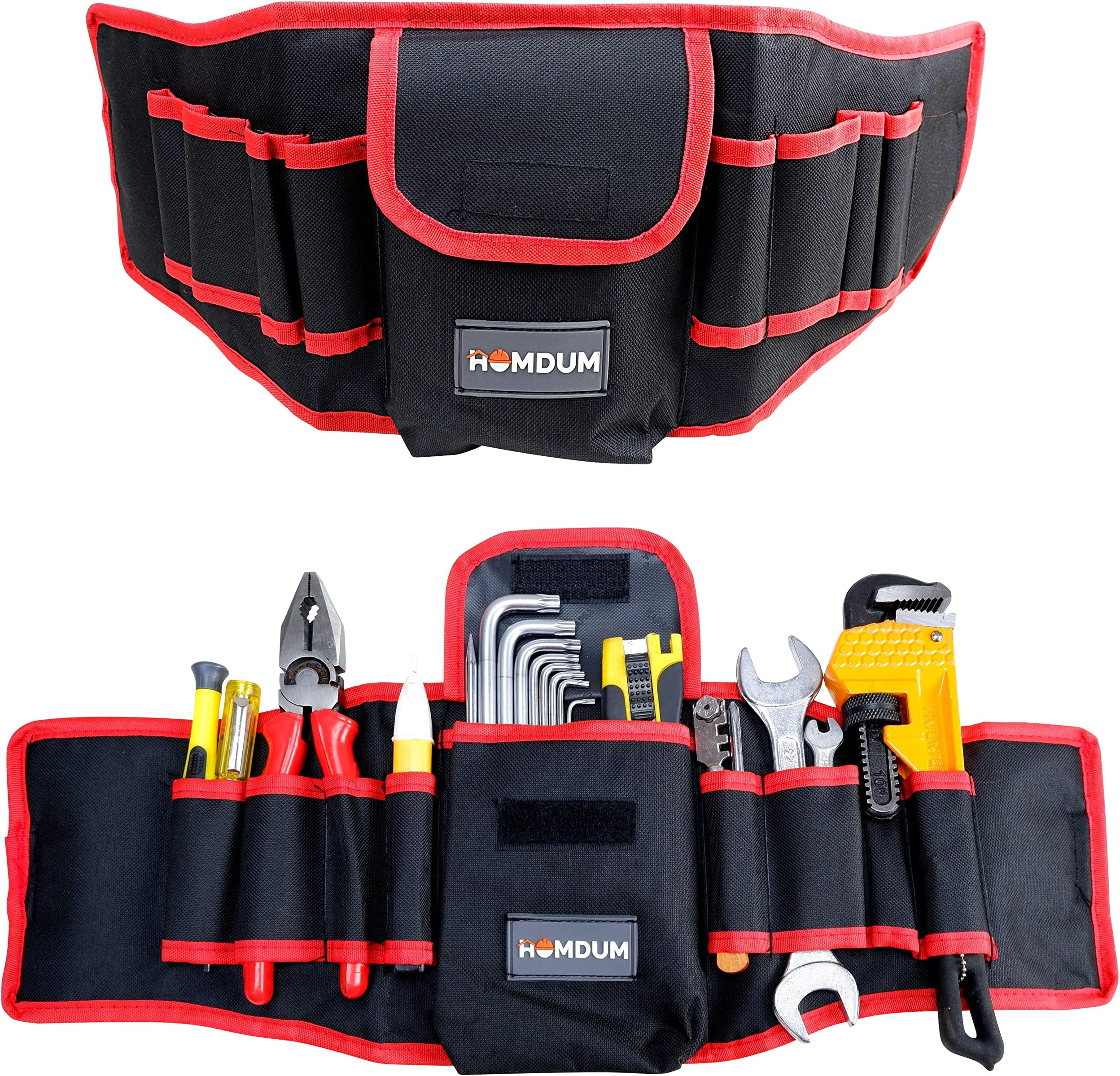Homdum 20 Inch Tool Belt Durable Multi-Pocket Waist Canvas tool Storage Bag Adjustable Length 20 inch Black Handsfree Carry Organizers for Electricians and Repairman(yellow/Black)