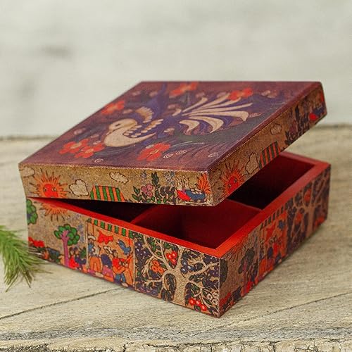 Miniatura 2 de NOVICA Caja de joyería de madera Decoupage hecha a mano con motivo de paloma Multicolor México Cajas de arte popular 'Folk Art Dove'