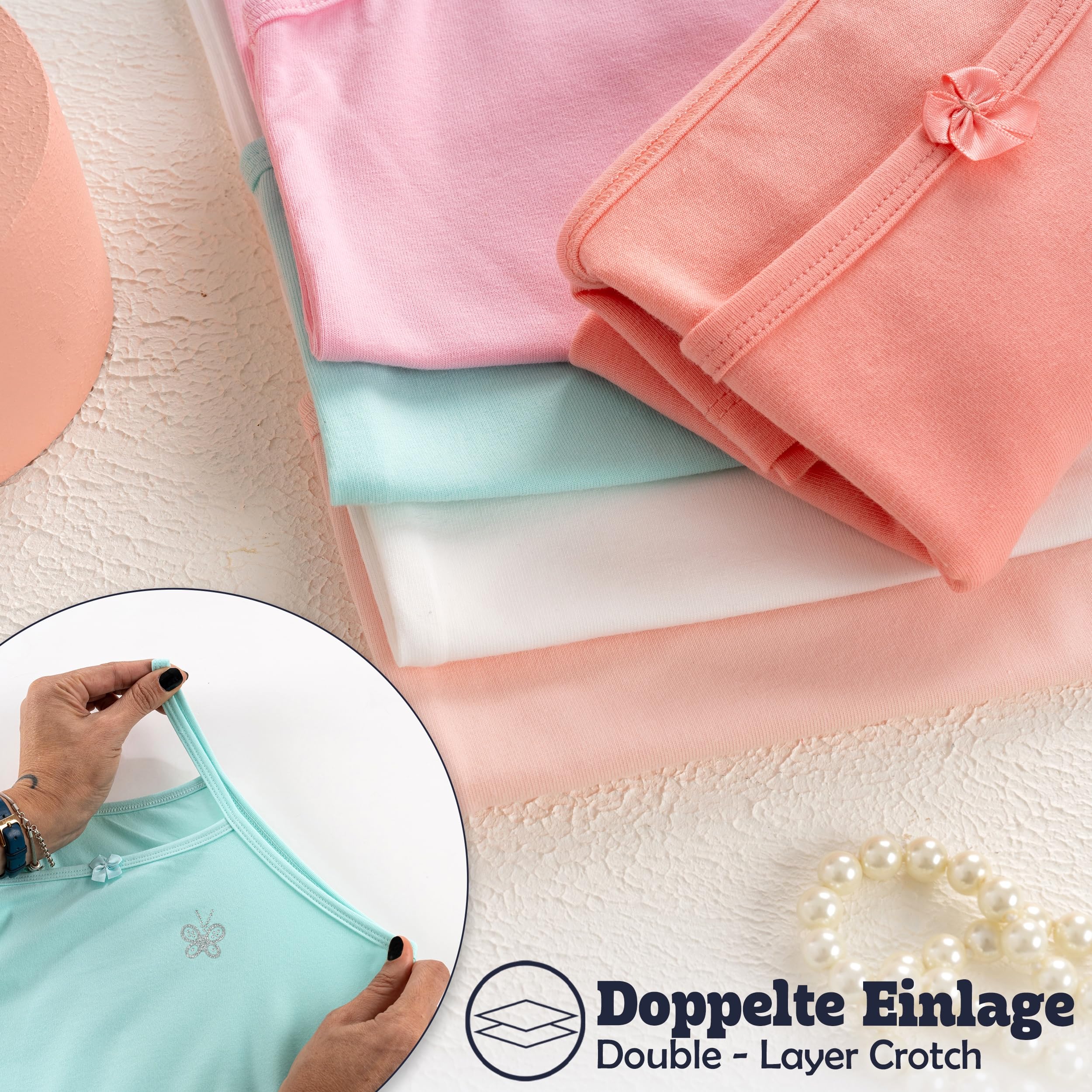 LOREZA® 5 Filles sous-vêtements en Coton Débardeur Enfants Strass/Bretelles Fines 2-13 Anni