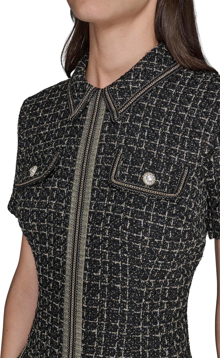 Karl Lagerfeld Womens Short Sleeve Twisted Metallic Tweed Sheath Dress - Image 5