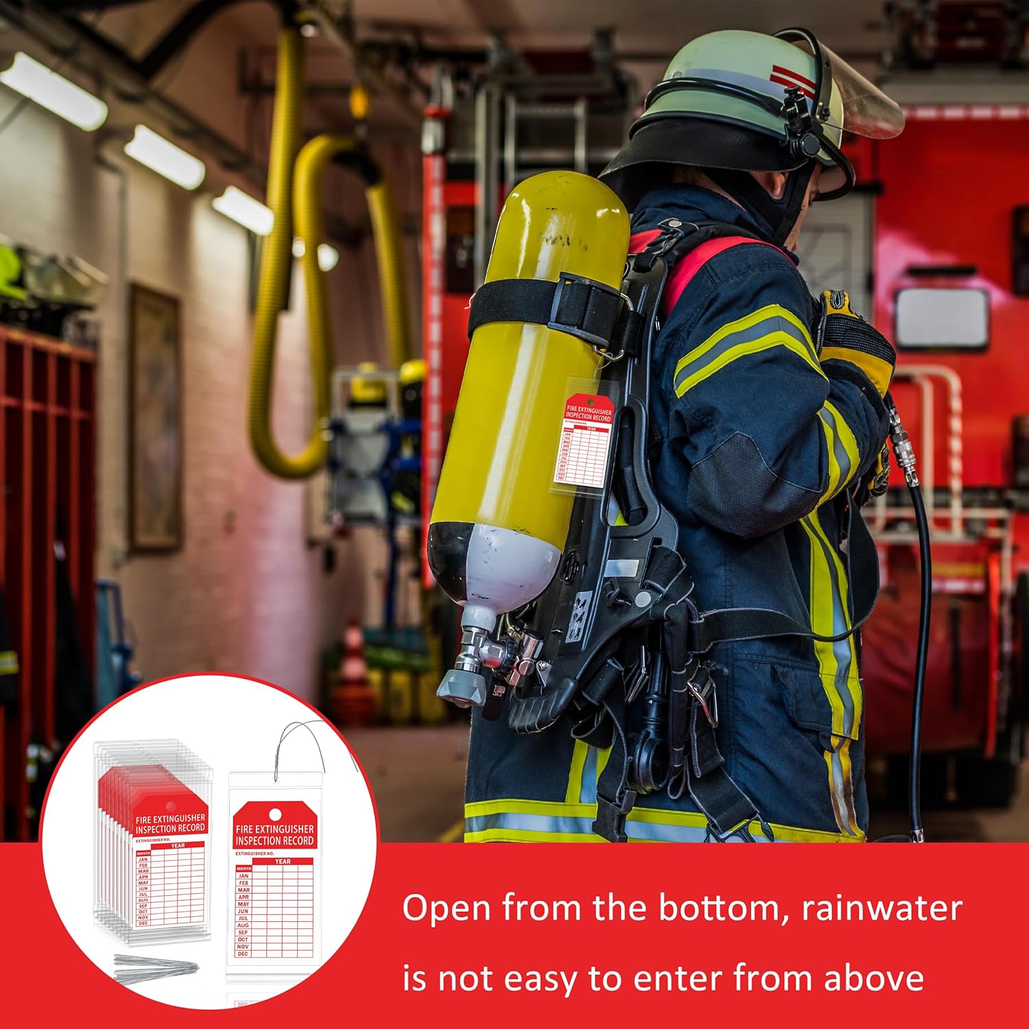 25 Fire Extinguisher Inspection Tag Plastic Cover 3.4 x 7.3 Inch Service Record Tags Fire Extinguisher Tamper Seal with Fire Tags and Iron Wire Resealable Waterproof for Indoor and Outdoor (25)