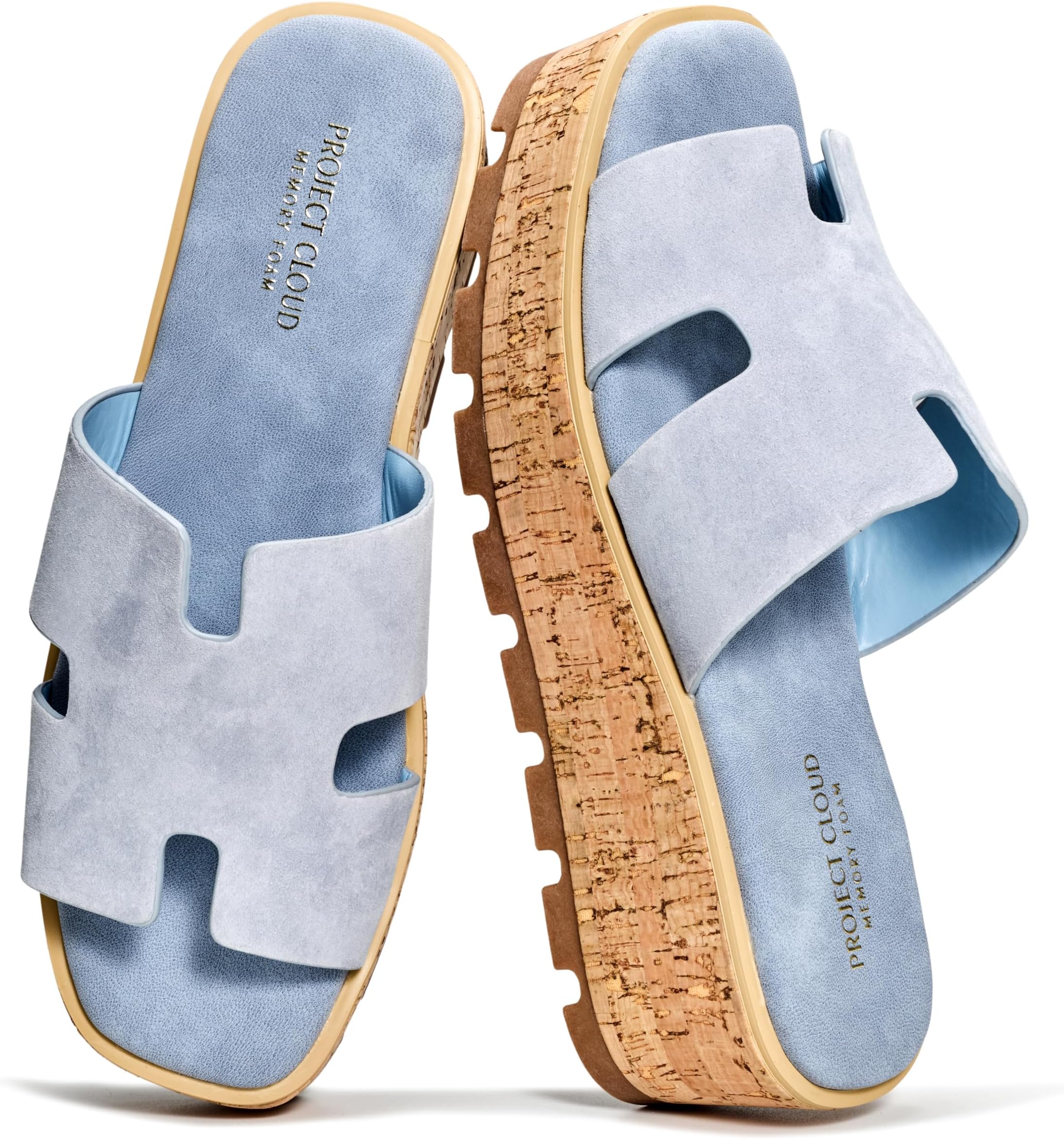 100% Genuine Leather Wedge Platform Sandals Women Footwear - Memory Foam Insole and Non-Slip Platform Slides for Women - Lightweight Womens Sandals (MILA), Blue Jean Suede, 6.5