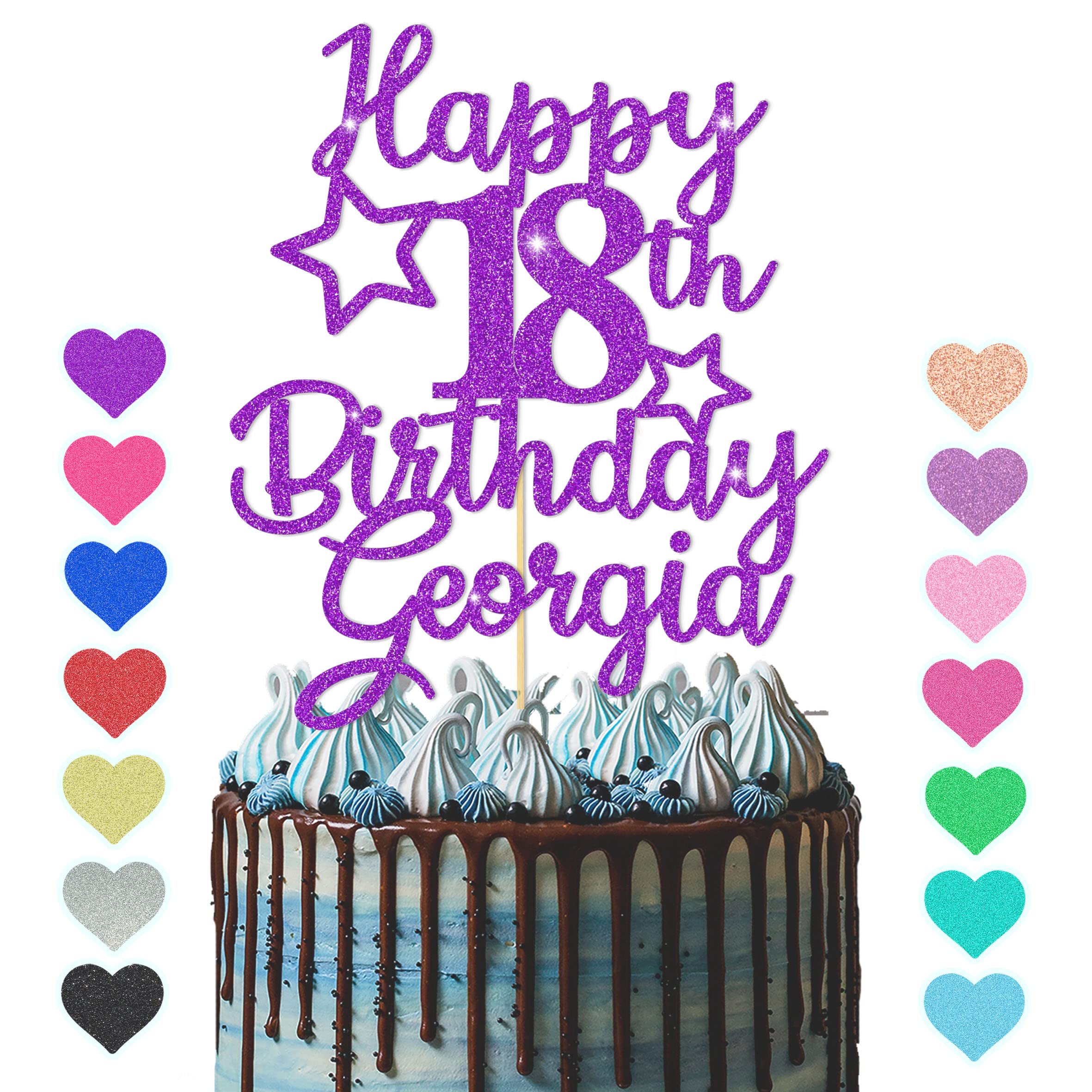 GuteGifts Personalised Happy Birthday Cake Topper | Custom Party Decoration with Any Name Age | Multicolour Glitter Cake Topper 13th 16th 18th 21st 30th 50th 60th 80th Handmade in UK (Purple)