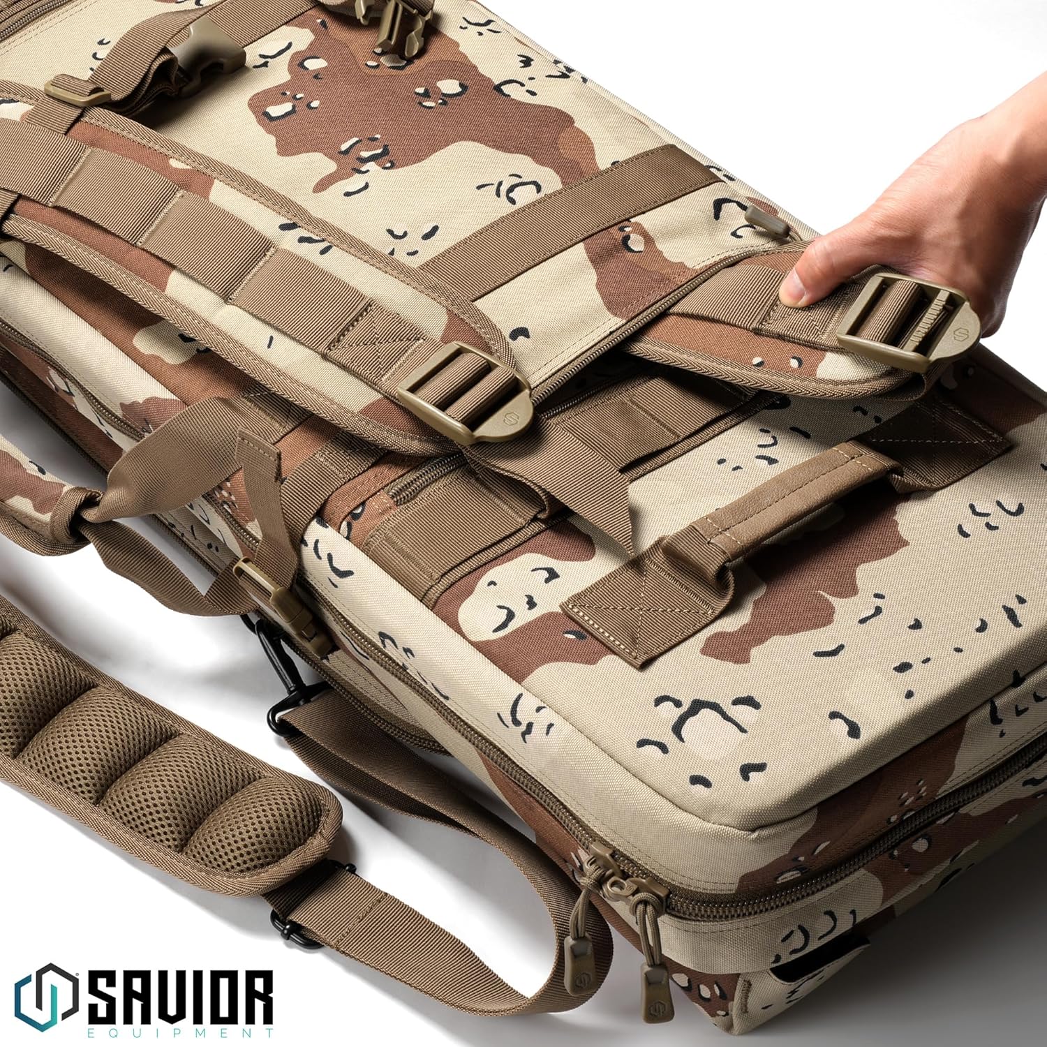 Savior Equipment Urban Warfare Tactical Double Long Gun Bag Case Backpack w/Pistol Handgun Case,42 Inch Chocolate Chip Camo