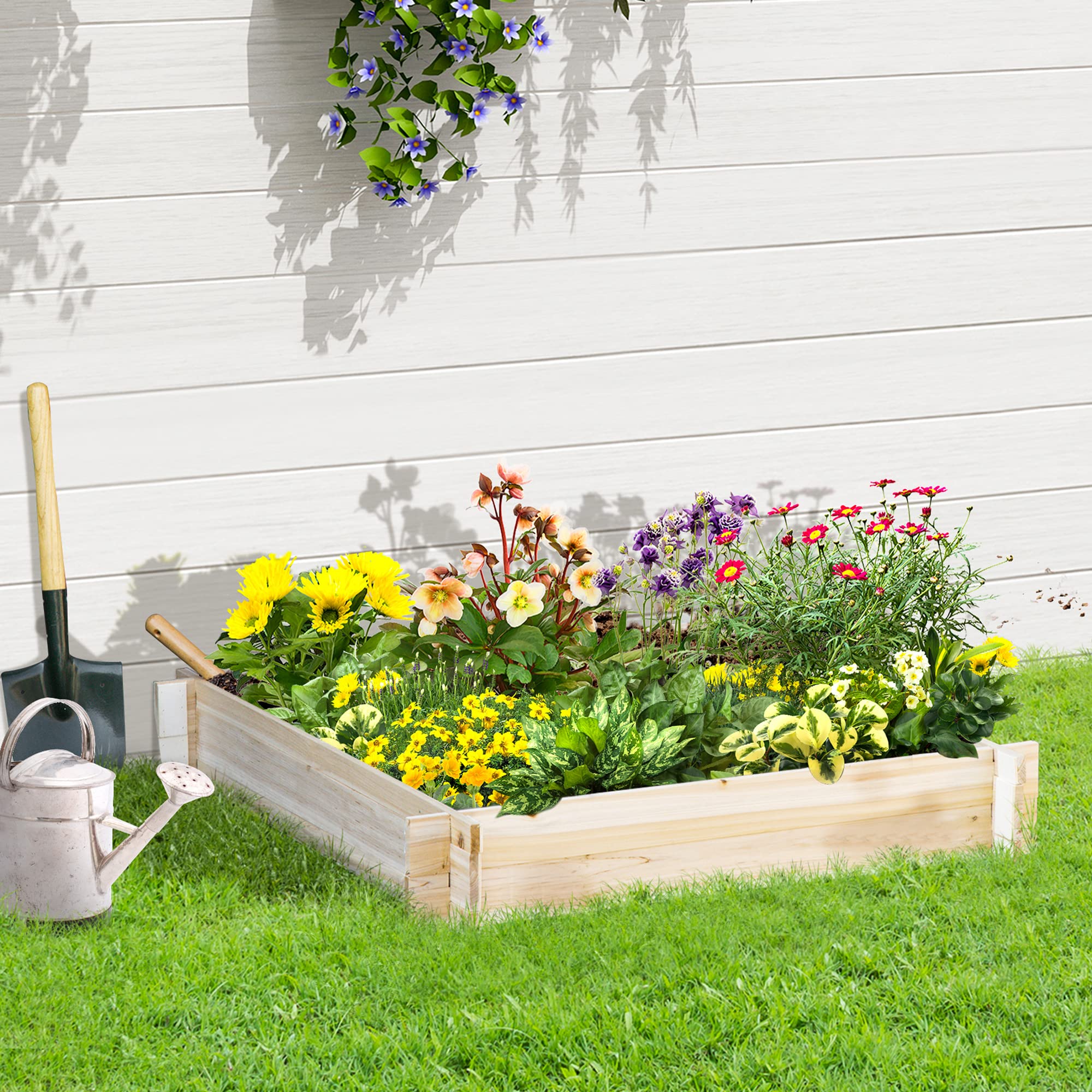 Outsunny Jardinière en Bois, carré Potager de Jardin, Design sans Fond, Facile à Assembler, pour légumes, Herbes et Fleurs, en Bois Massif, Bois Naturel