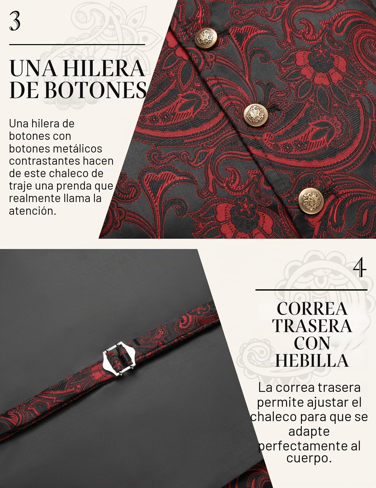 COOFANDY - Chaleco de traje para hombre, floral, de cachemira, victoriano, gótico, steampunk, formal, chaleco de esmoquin, con solapas de muesca