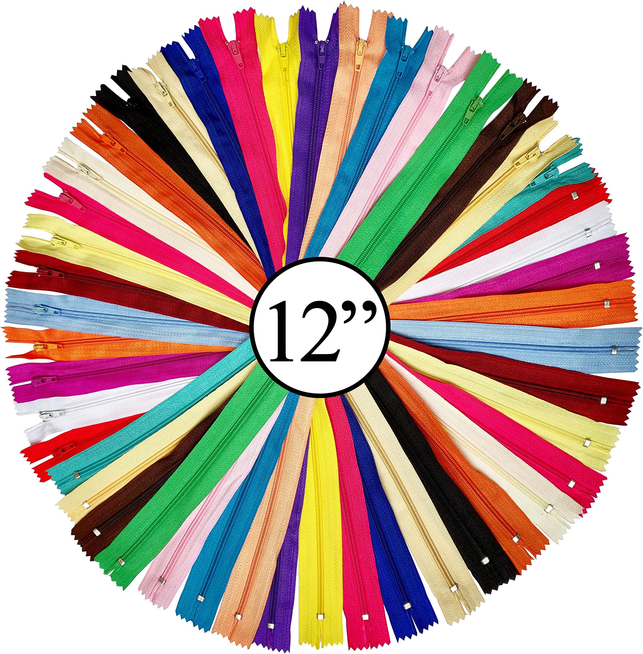KGS Nylon Zipper for Sewing Crafts | 20 Colours | Size: 12 Inch / 30.5 cm | 20 Zippers/Pack | Multicolor Zippers for Sewing Supplies and Replacement in Bags, Pouches, Skirts, Dresses