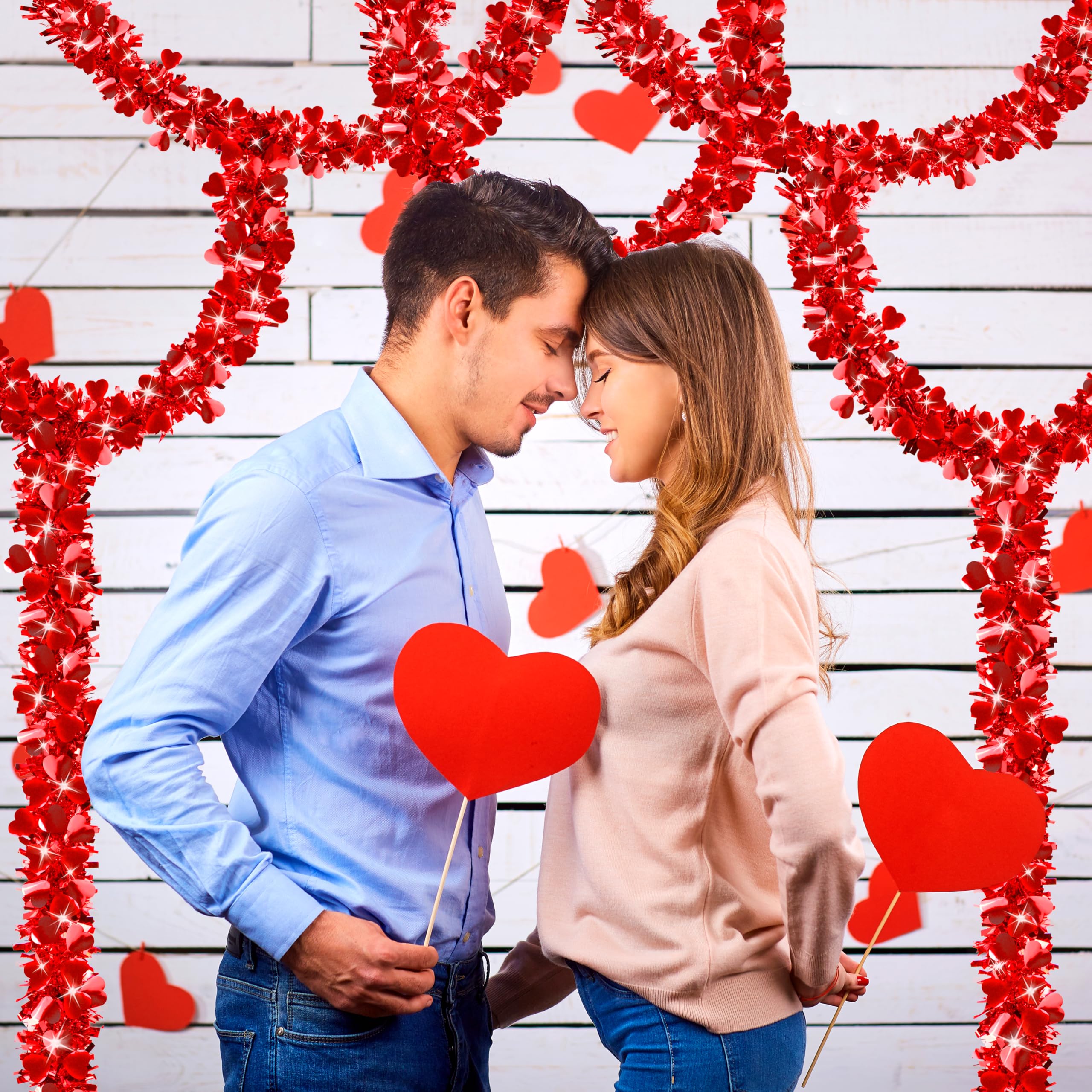 Guirnalda de oropel de corazón para el día de San Valentín, guirnalda metálica de oropel para decoración de boda, suministros de fiesta de amor, decoración colgante del día de San Valentín (A)