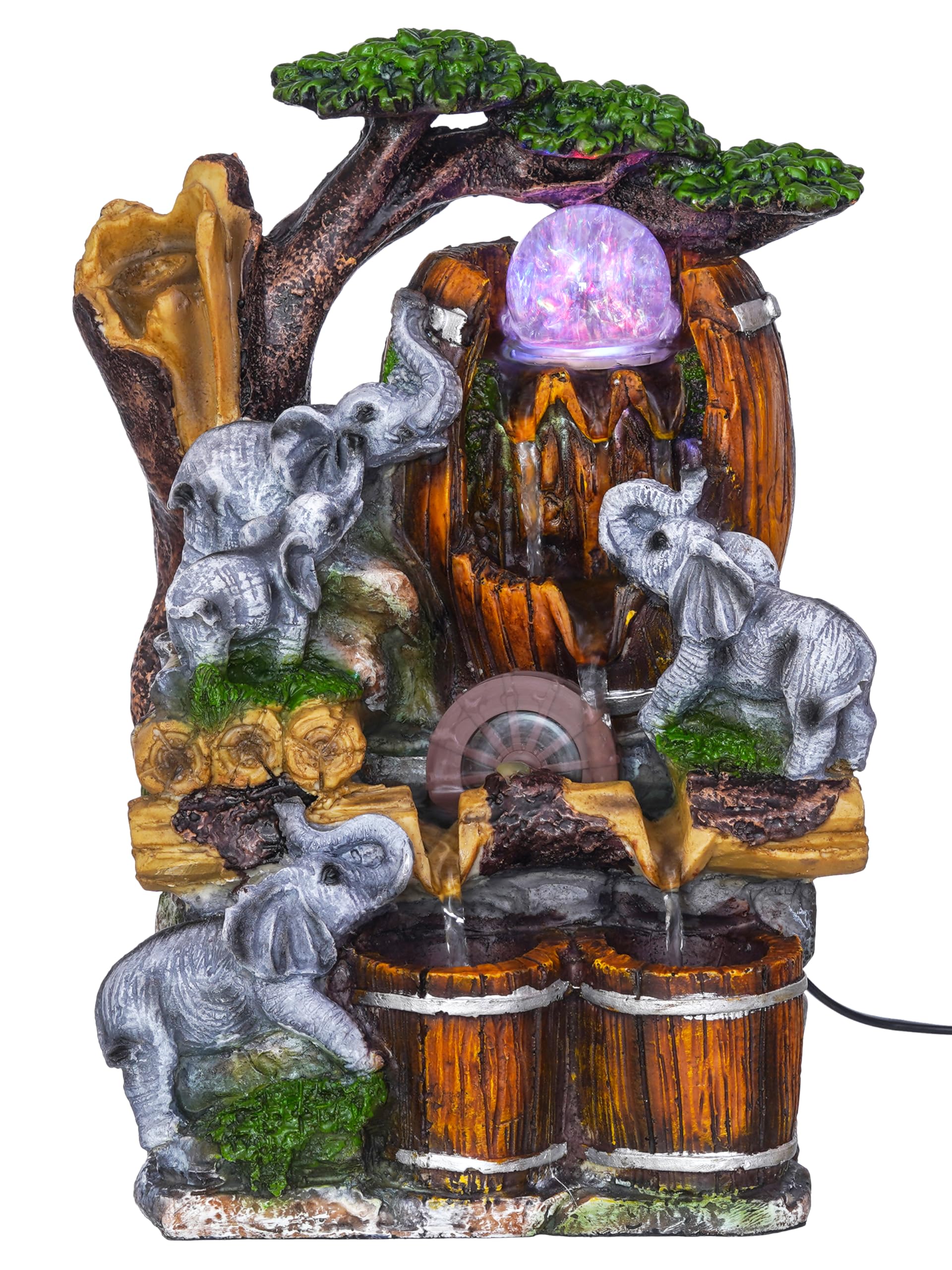 Polyresin Elephant Design Tabletop 3 Steps Water Fountain for Home Decor with LED, Speed Controller Pump & Crystal Ball (Size: 23.5 x 18 x 35 CM |Colour: Multi | Weight: 1840 Gram)-image-26