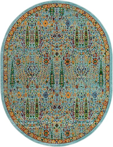 Miniatura 2 de Unique Loom Calypso Collection - Alfombra de área Kaiso (7 pies 10 pulgadas x 10 pies, ovalada, aguamarinaazul marino)