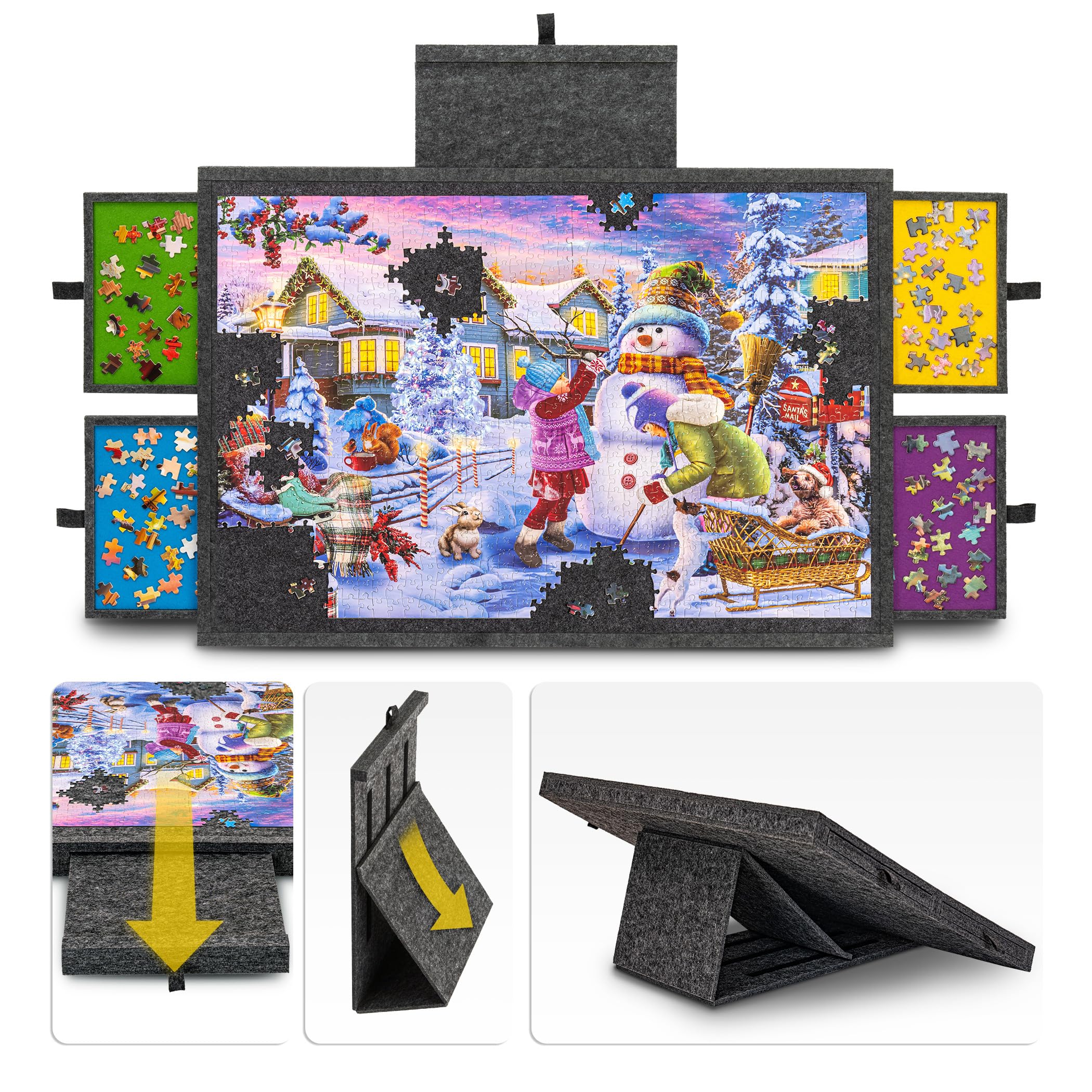 Tektalk Jigsaw Puzzle Table with Integrated Adjustable Stand/Bracket, 3-Tilting-Angle Super Lightweight Felt Puzzle Plateau Board with Cover & 4