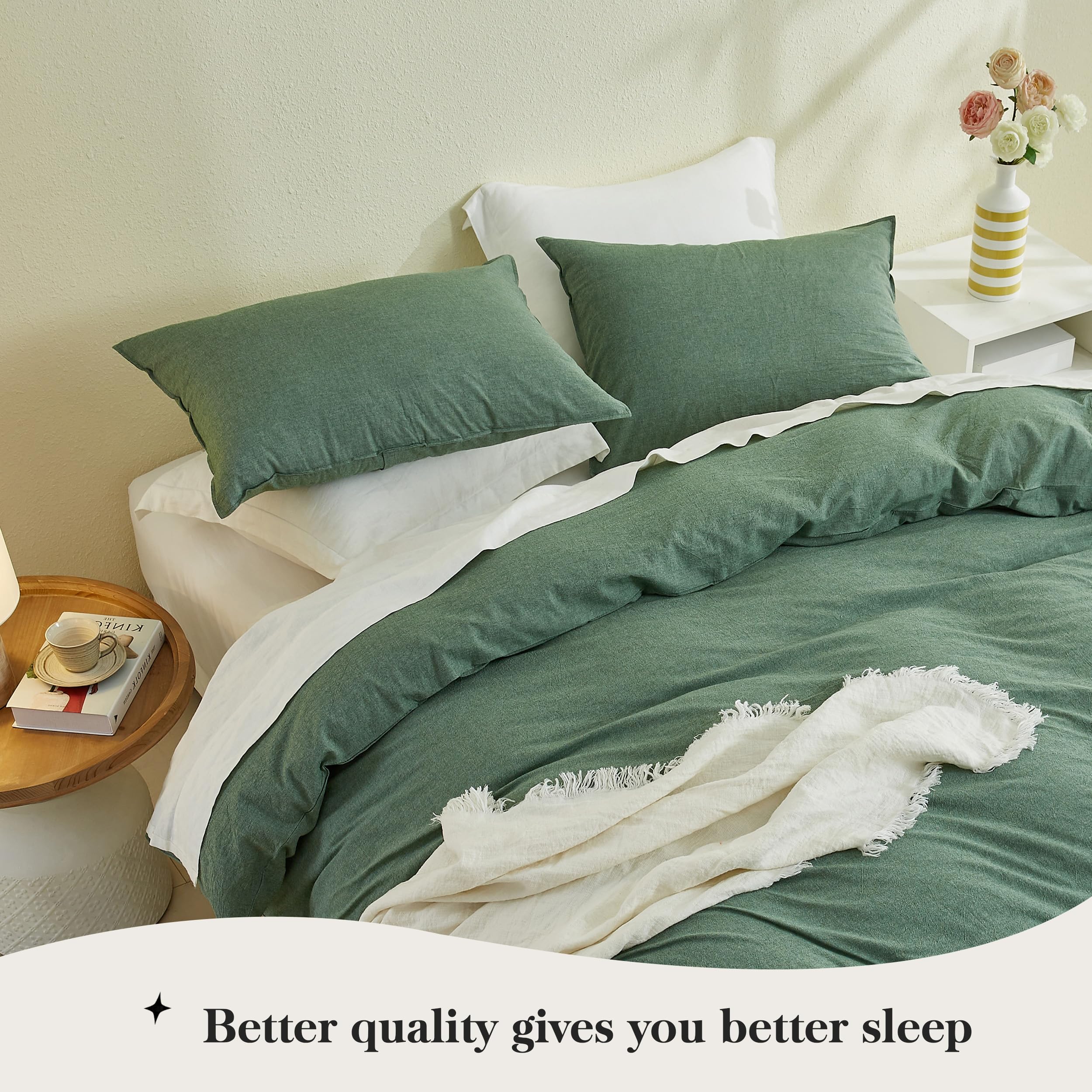 Simple&Opulence Double Duvet Cover Sets, 100% Washed Cotton Soft Cozy Quilt Cover - Image 3