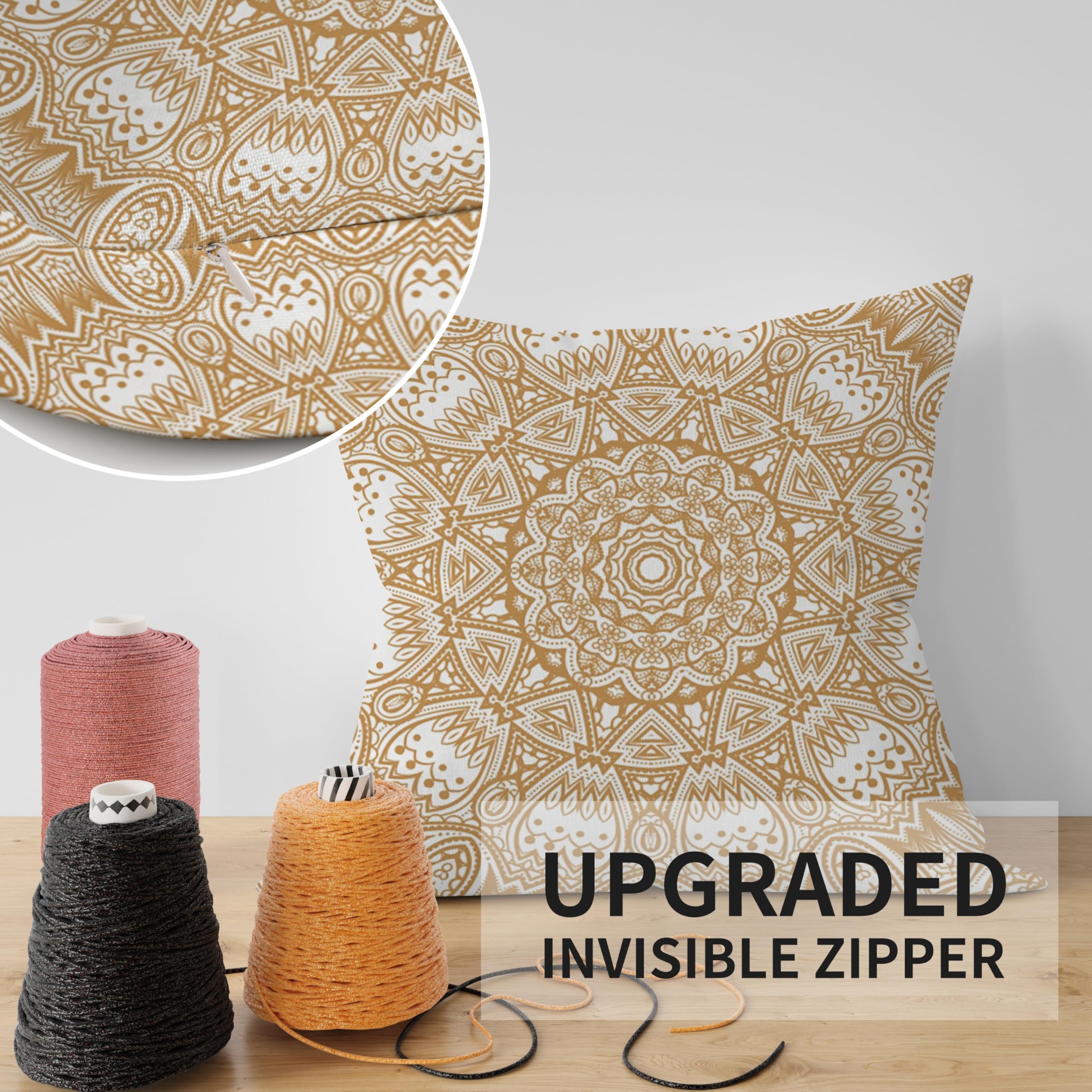 ggaimwf Moroccan Cushion Covers 40x40cm Yellow Ethnic Boho Cushions Indian Style Abstract Mandala Arabesque Meditation Hippie Modern Throw Pillow Cover for Sofa Living Room Bed Pillowcase Set of 2 - Image 4