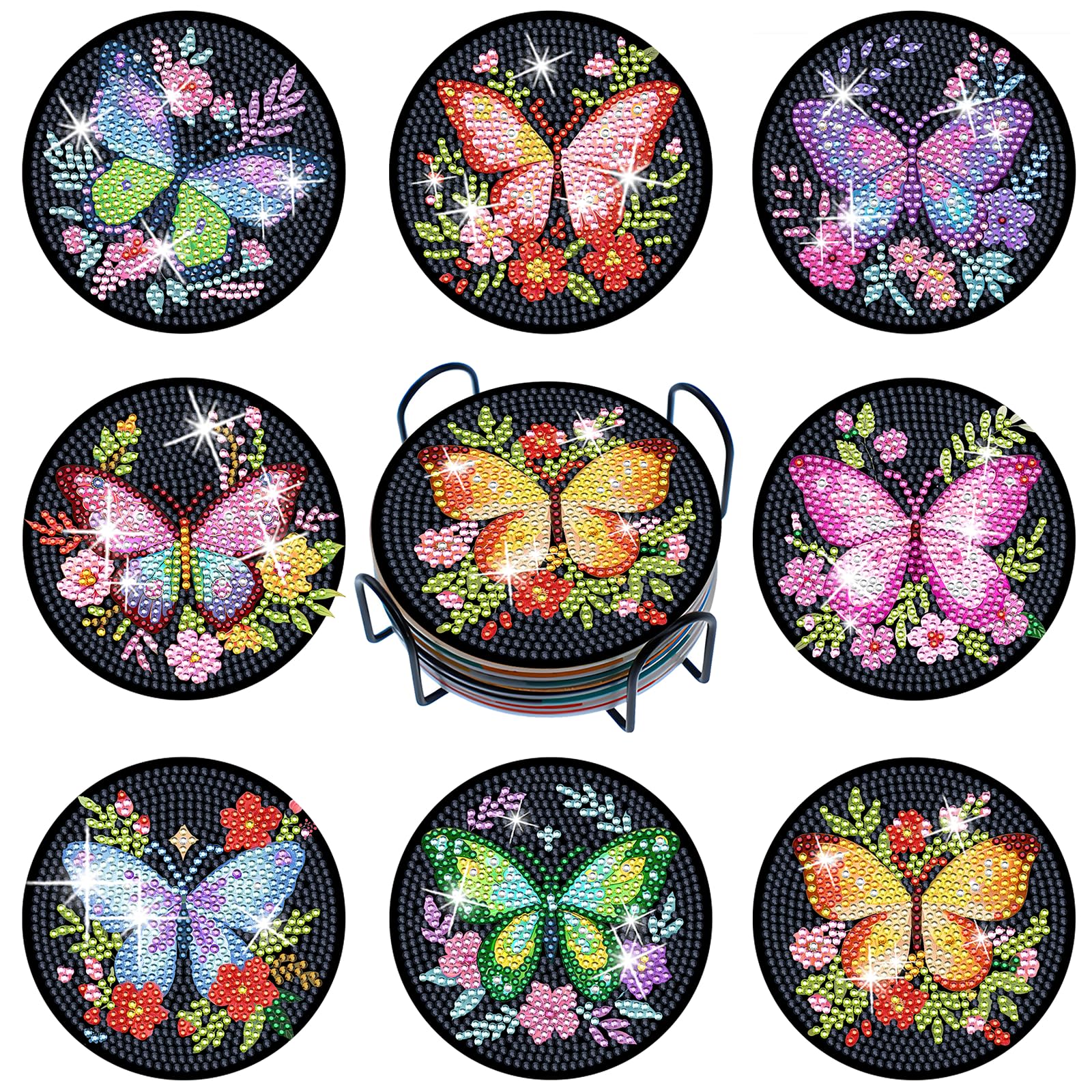 EFNHJF5 8 Stück Diamond Painting untersetzer mit Holder,Abstrakte Pflanzen Diamond Painting für Anfänger, Diamond Painting Erwachsene & Kinder,Küche Wohnzimmer Dekoratio