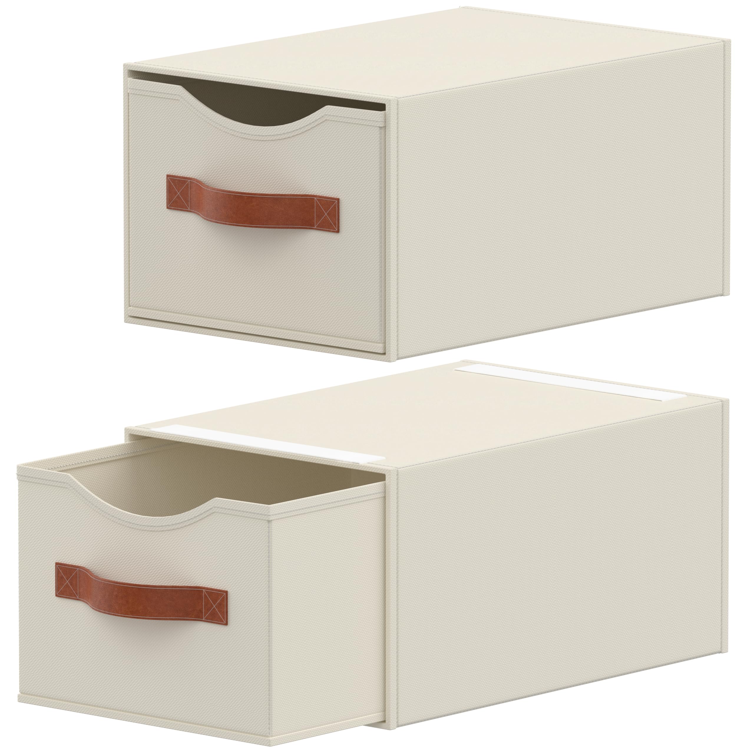 Photo 1 of 2 Pack Stackable Storage Drawers, Fabric Closet Organizers and Storage with Handles and Clear Window, Pull-Out Clothes Storage Bins with Drawer for Closet, Bedroom, Living Room, Under Bed, Beige