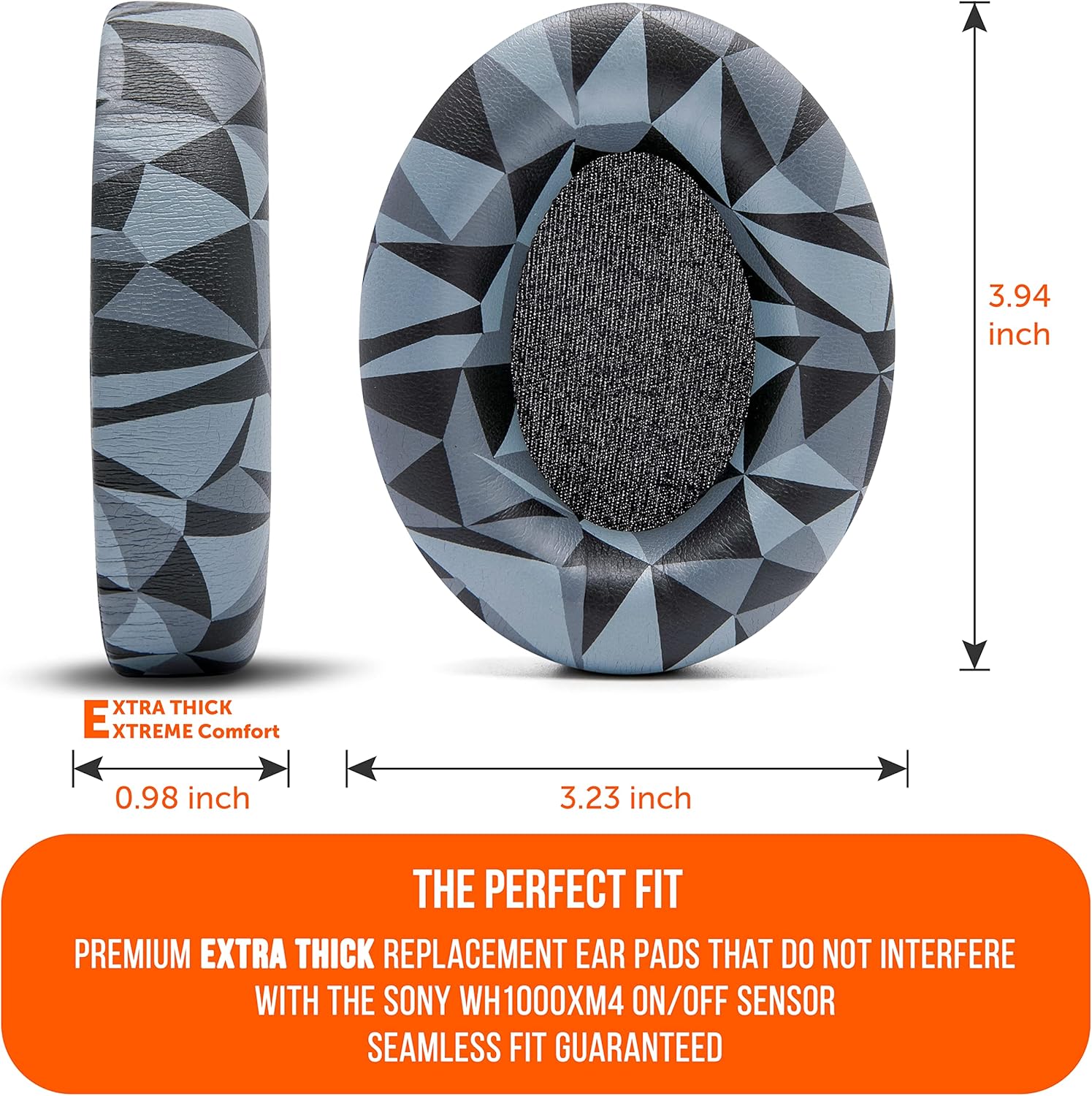 WC PadZ and BandZ Bundle Pack for Sony WH-1000XM4 Headphones | Replacement Earpads and Headband Cover | Geo Grey