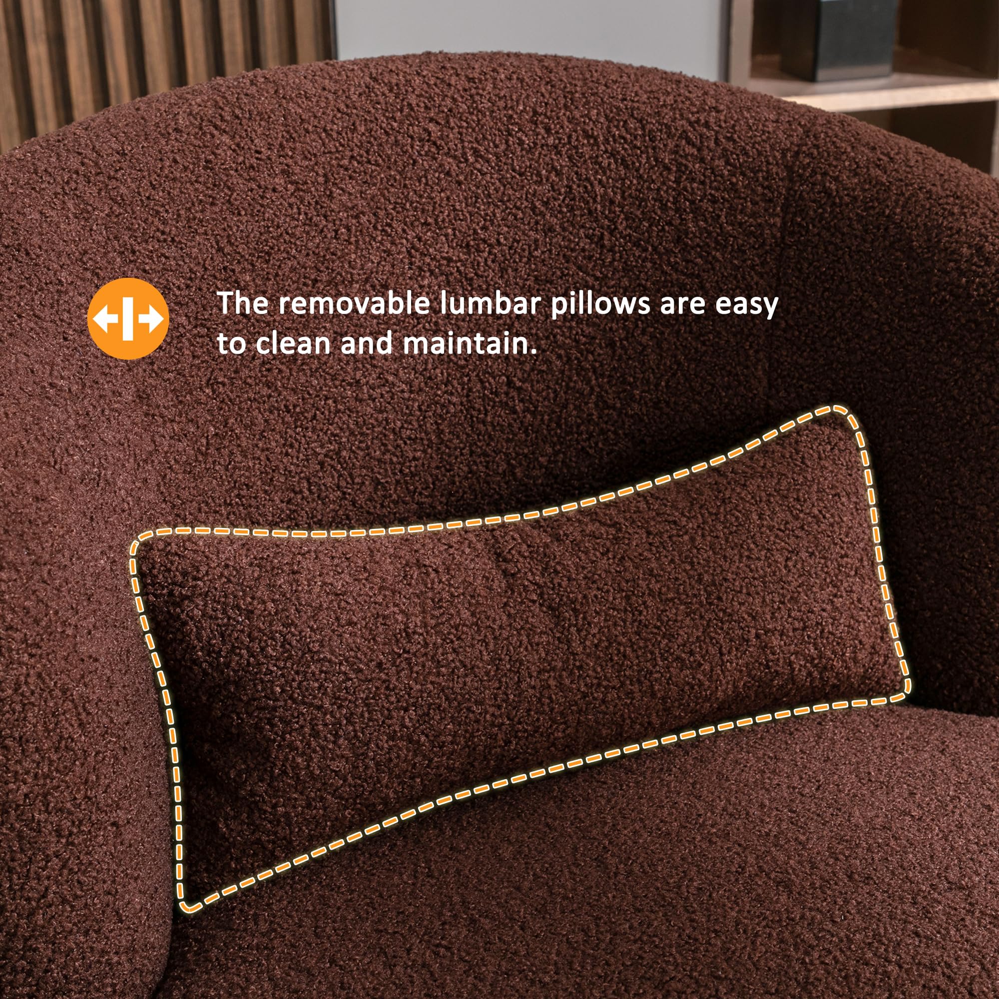 Sillón giratorio moderno con marco de metal de tela de peluche para sala de estar, dormitorio, oficina, color marrón
