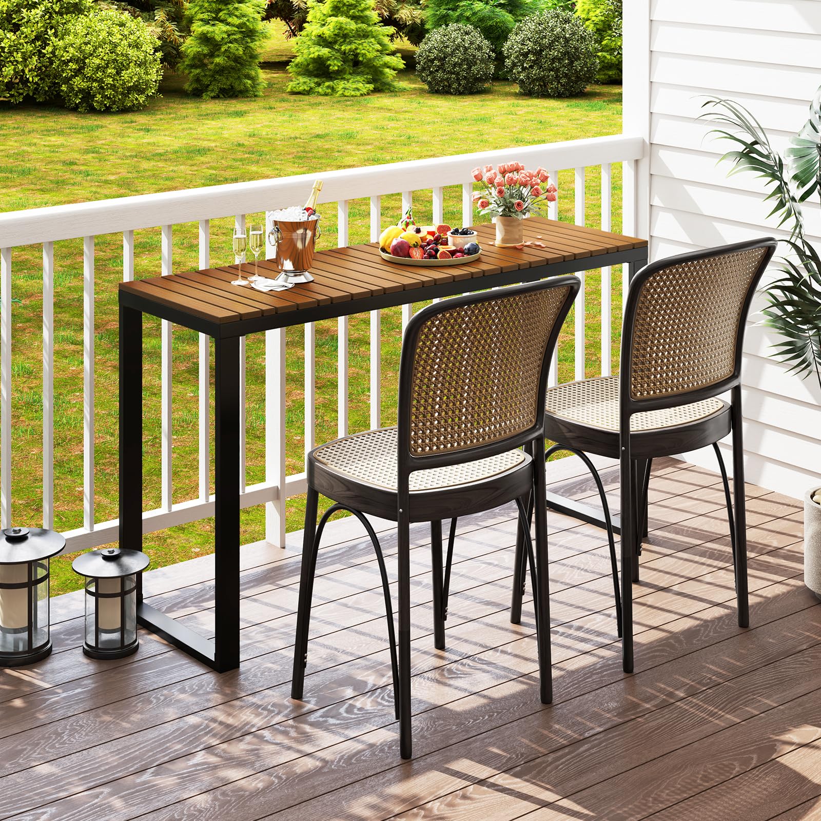 COSTWAY Tavolo Consolle da Esterno Stretto, 129x42x75 cm, Tavolo da Balcone in WPC Impermeabile con Struttura Metallica, Portata 60 kg per Terrazzo, Giardino e Ingresso, Portata 60 kg