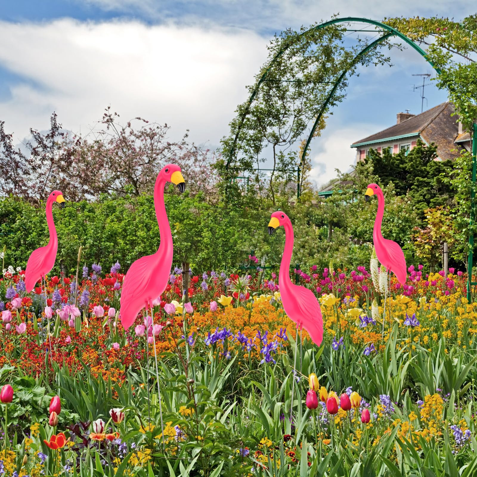 GLEAVI Decorazioni da Giardino 2 Fenicotteri Rosa in Hdpe Realistici, per Patio e Prato come Ornamenti Vividi e Accattivanti