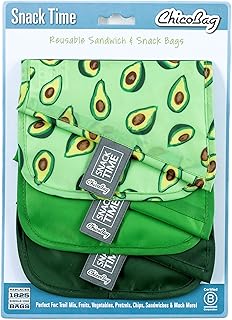 Chicobag RePETe Snack Time Snack & Sandwichbeutel, umweltfreundlich, wasser- und fleckenabweisend, 3 Farben Set avocado