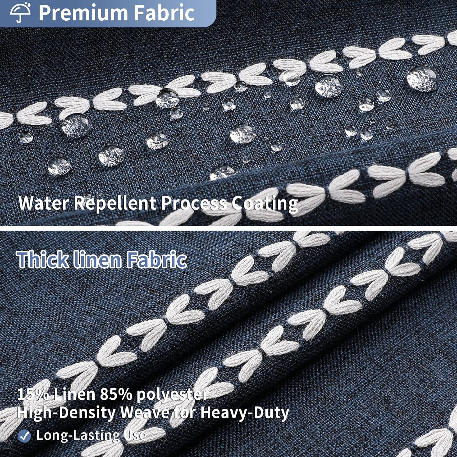 MitoVilla Boho Farmhouse Shower Curtains for Modern Farmhouse Bathroom Decor, Navy Country Thick Polyester Linen Fabric Shower Curtain, Rustic Tassel Cloth Shower Curtain, 72 x 72, Navy