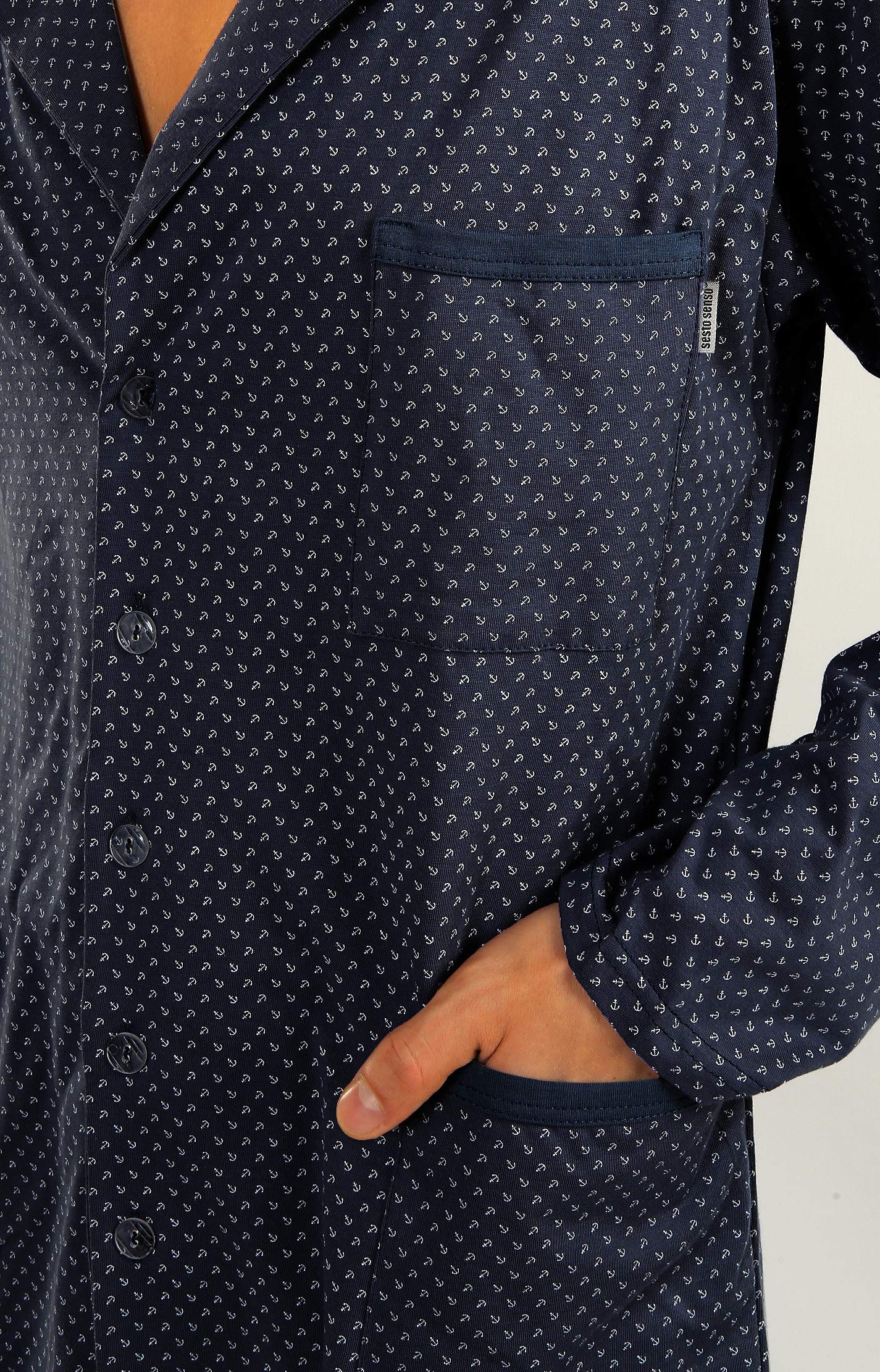 Sesto Senso Pijama Hombre Botones Algodon Abotonado Clasico Invierno 2 Piezas Set Ropa De Dormir Conjunto Set Camisa Manga Larga Pantalones Largos