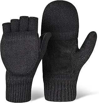 Fingerless Winter Gloves Convertible Mittens for Men & Women - Warm Knit Flip Top Wool Mitten Gloves