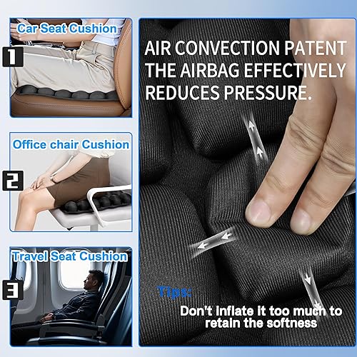 Miniatura 6 de Sondur Cojín de viaje, cojín de asiento inflable para asientos de estadio, cojines de asiento de aire para avión, silla de oficina, silla de ruedas,