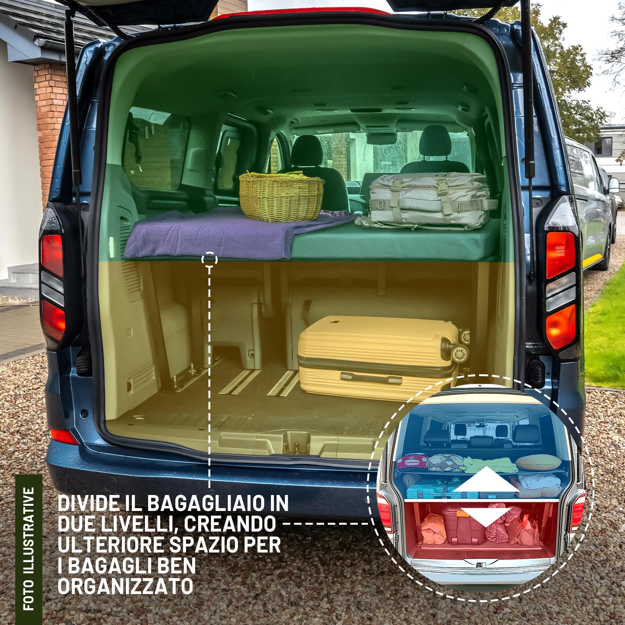 CHROMEMASTER Compatibile con Ford Tourneo Custom II 2023+; Set: Letto Pieghevole per Auto e Materasso per Auto, Materasso Pieghevole; Prolunga del Letto Multiflexboard, Tavolo; Accessori per il Camper