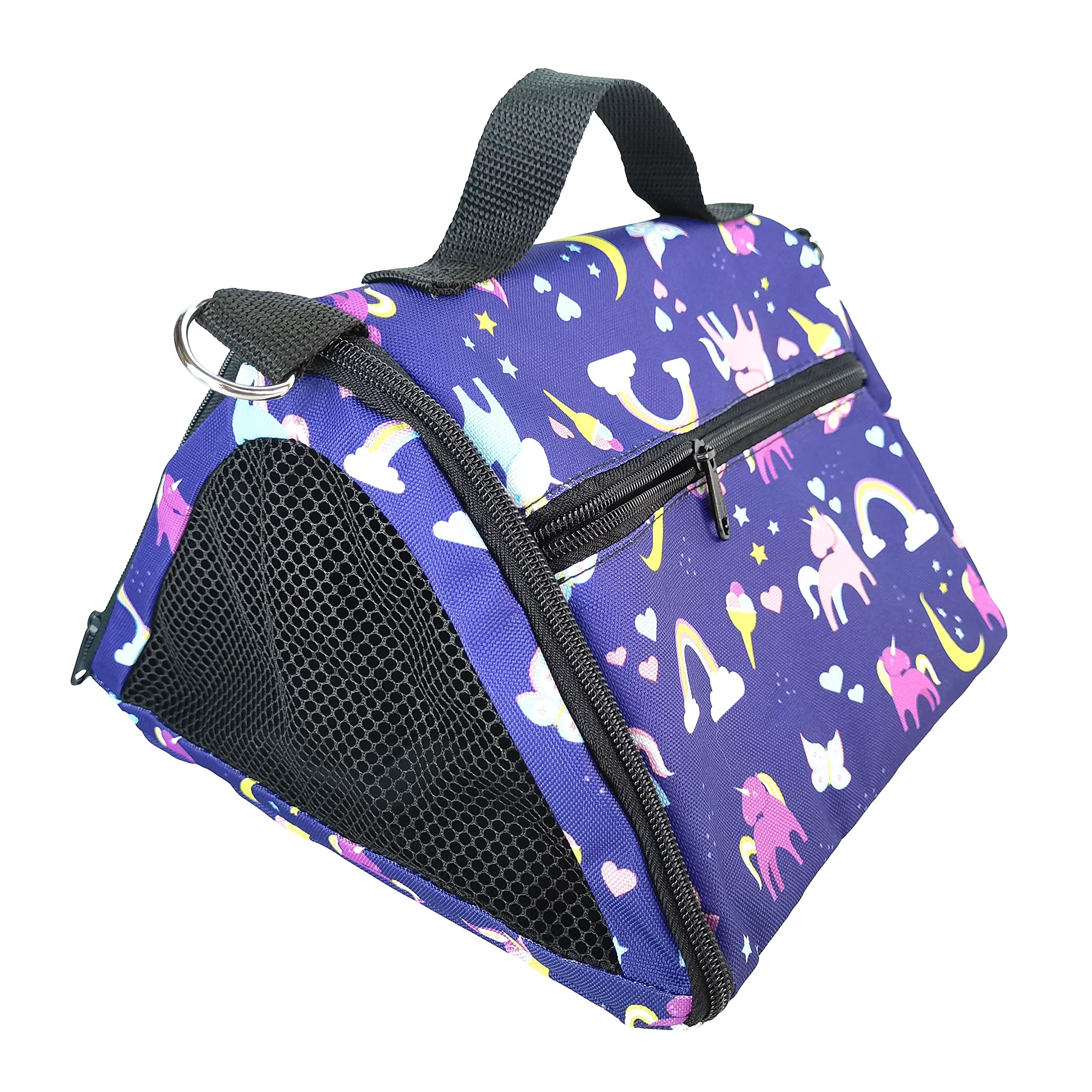 VVVSO Small Animals Carrier Durable Outgoing Pouch Bag Breathable Guinea Pig Travel Purse Carrier Bags Portable with Shoulder Strap for Hamster Hedgehog Chinchilla Rat (Blue)