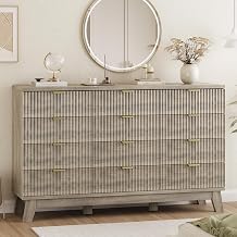 Xixini Fluted Dresser for Bedroom with 12 Drawers, 57" Wide Modern Chest of Drawers with Metal Handle, Wooden Dresser TV Stand, Wood Closet Clothes Storage Organizer for Living Room, Hallway, Grey