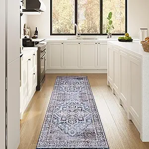Vintage 2x6 Washable Runner, Low-Profile Kitchen Runner Rug with Non-Slip Backing & Durable Edge Binding, Pet-Friendly Entryway Rug for Bedroom & Hallway