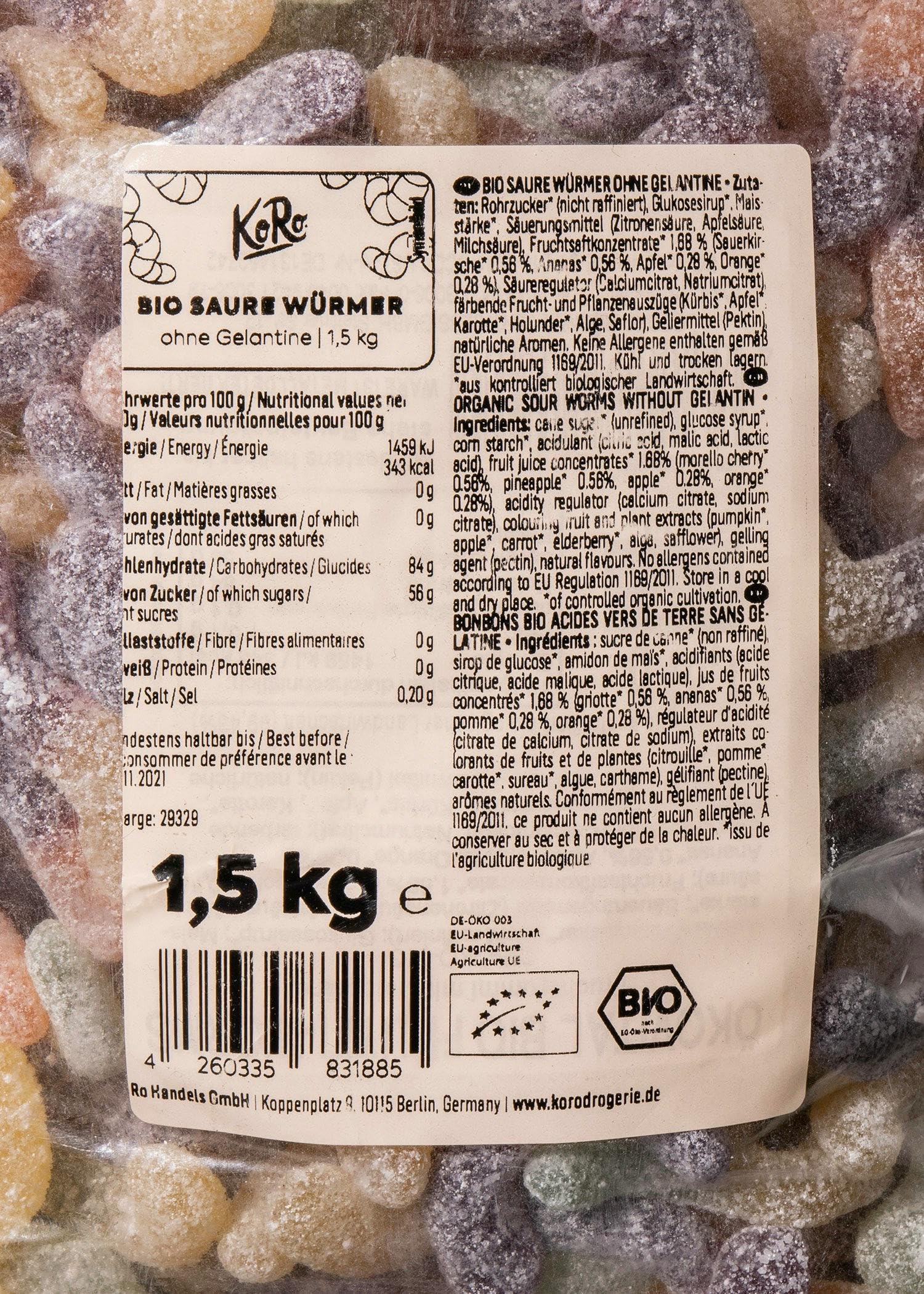 KoRo - Bio Saure Würmer ohne Gelatine 1,5 kg