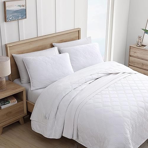 Miniatura 8 de Nautica - Juego de edredón tamaño Queen, ropa de cama reversible de algodón, decoración casual para el hogar para todas las estaciones (blanco