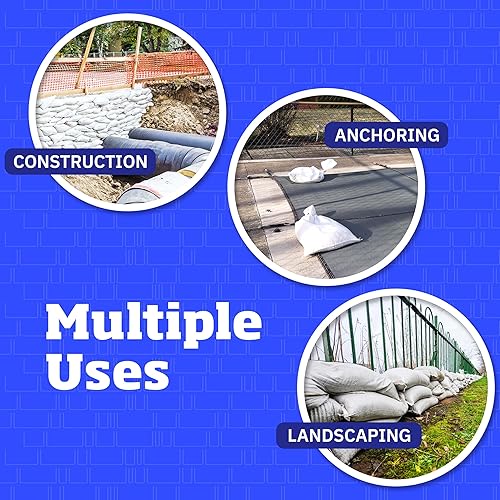 Miniatura 3 de DURASACK Bolsas de arena resistentes con cuerdas de amarre, bolsas de arena de polipropileno tejidas vacías para control de inundaciones con 1600