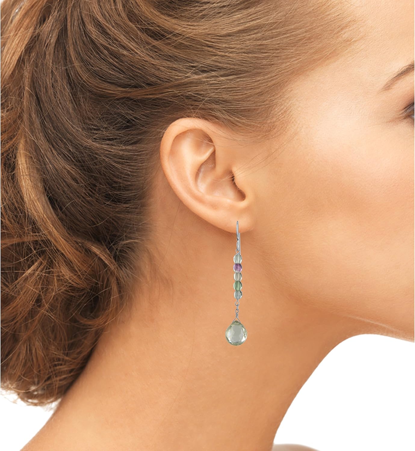 Mint Green Quartz, Fluorite Gemstone Sterling Silver Dainty Dangle Drop Earrings