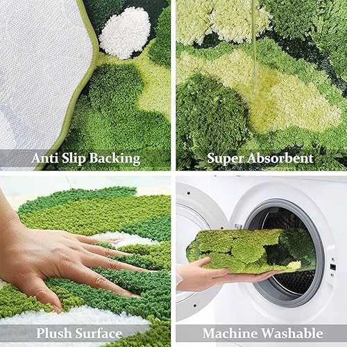 Miniatura 5 de Linda Alfombra de Baño Alargada de Musgo Verde, Rectangular Larga, Estética Boho, Hojas, Alfombrilla de Baño Peluda Antideslizante Absorbente,