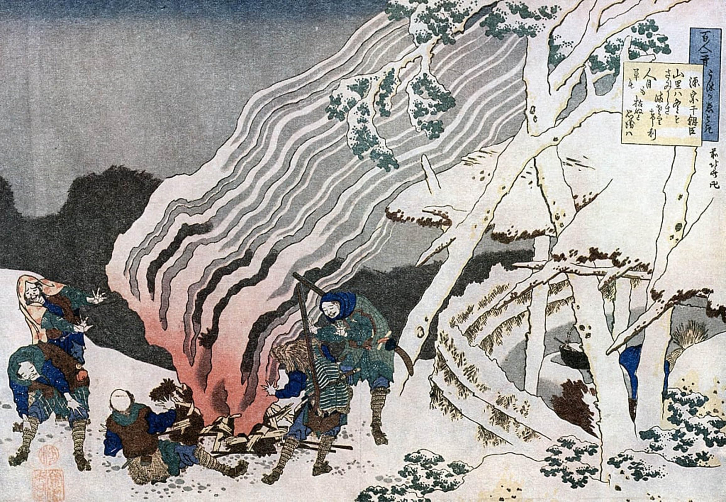 Posteriik No Frame Vintage Art Print Images Pictures Print Hunters By A Fire In The Snow By Katsushika Hokusai Modern Colour Posters For Office Home Decor 60X90cm
