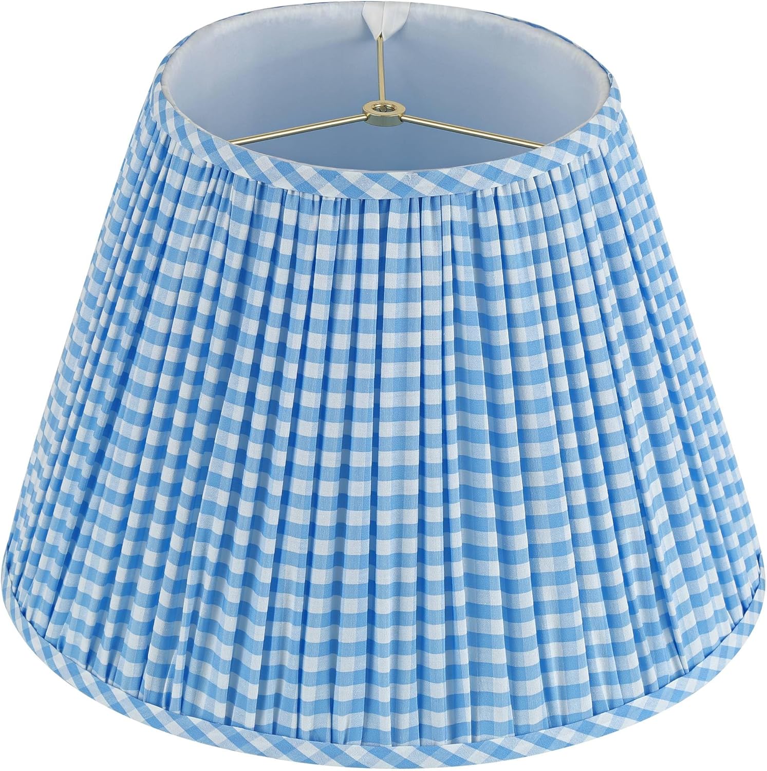 Springcrest Gingham Blue Plaid Pleated Cotton Cottage Core Empire Shade (9x16x11) - Springcrest