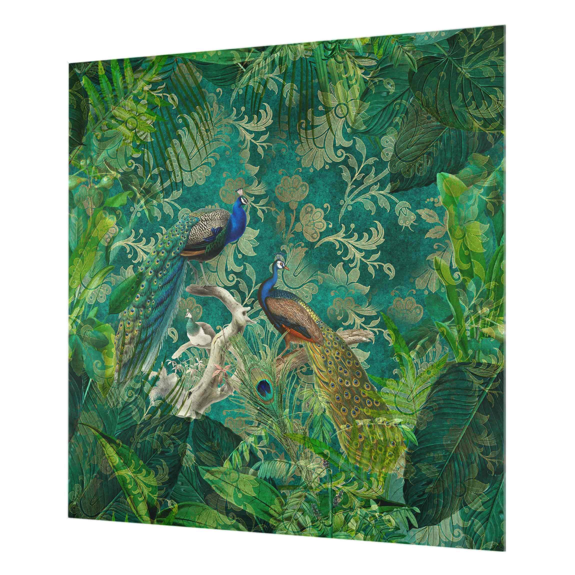 Fond de hotte avec support épaisseur 4mm animaux crédence cuisine plantes verre trempé panneau mural vert crédence en verre style vintage cuisine 5405 (60x59cm)