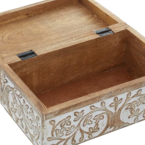Miniatura 2 de Deco 79 Caja decorativa floral de madera de mango con tapa con bisagras, juego de 3 cajas de almacenamiento de 8 pulgadas, 10 pulgadas, 12 pulgadas