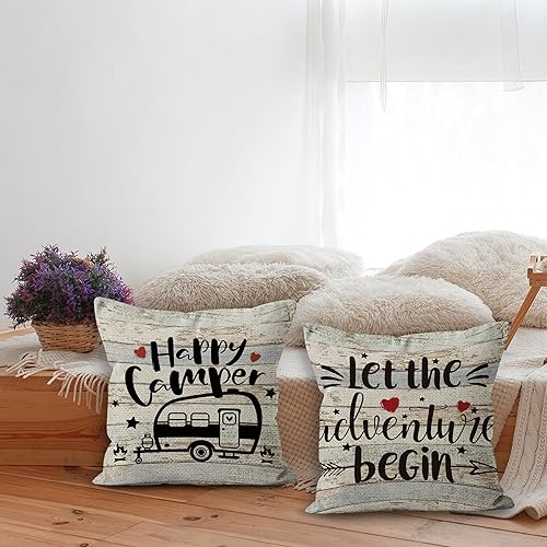 Miniatura 9 de Camper - Juego de 4 fundas de almohada de lino de madera vintage, 20 x 12 pulgadas, regalos para amantes de los campamentos, regalos de campistas,