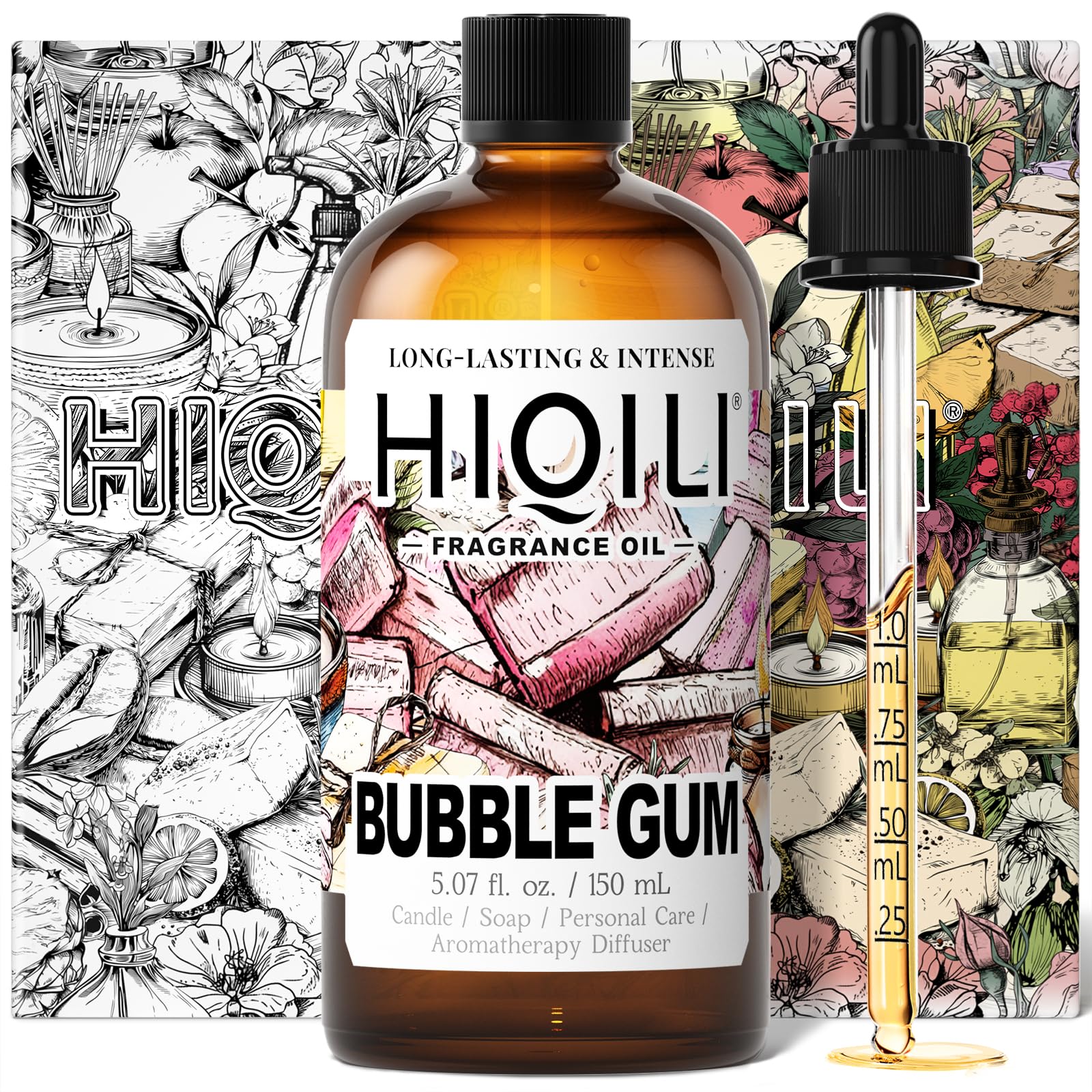 HIQILI Bubble Gum Fragrance Oil for Candle, Soap & Bath Bombs Making, Long Lasting Candy Scents, Home Diffuser Use - 5.07 Fl Oz