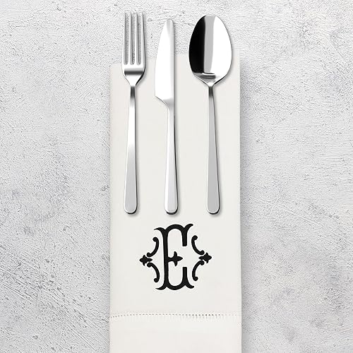 Miniatura 6 de Servilletas de mesa de algodón de alta calidad con inicial bordada, paquete de 4, 20 x 20 pulgadas, lavables, diseño de vainica, elegantes