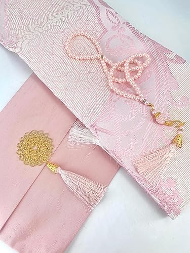 Miniatura 5 de Juego de alfombra de oración musulmana y Tasbeeh con bolsa Shantung portátil de alta calidad, suave Janamaz Sajadah para hombres y mujeres, regalo