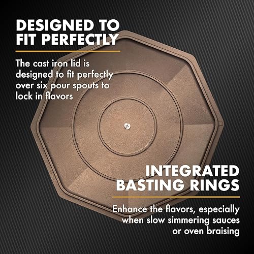 Miniatura 4 de FINEX Tapa de sartén de hierro fundido de 10 pulgadas con mango de latón, reliquia moderna, hecha a mano en los Estados Unidos, pre-sazonada con