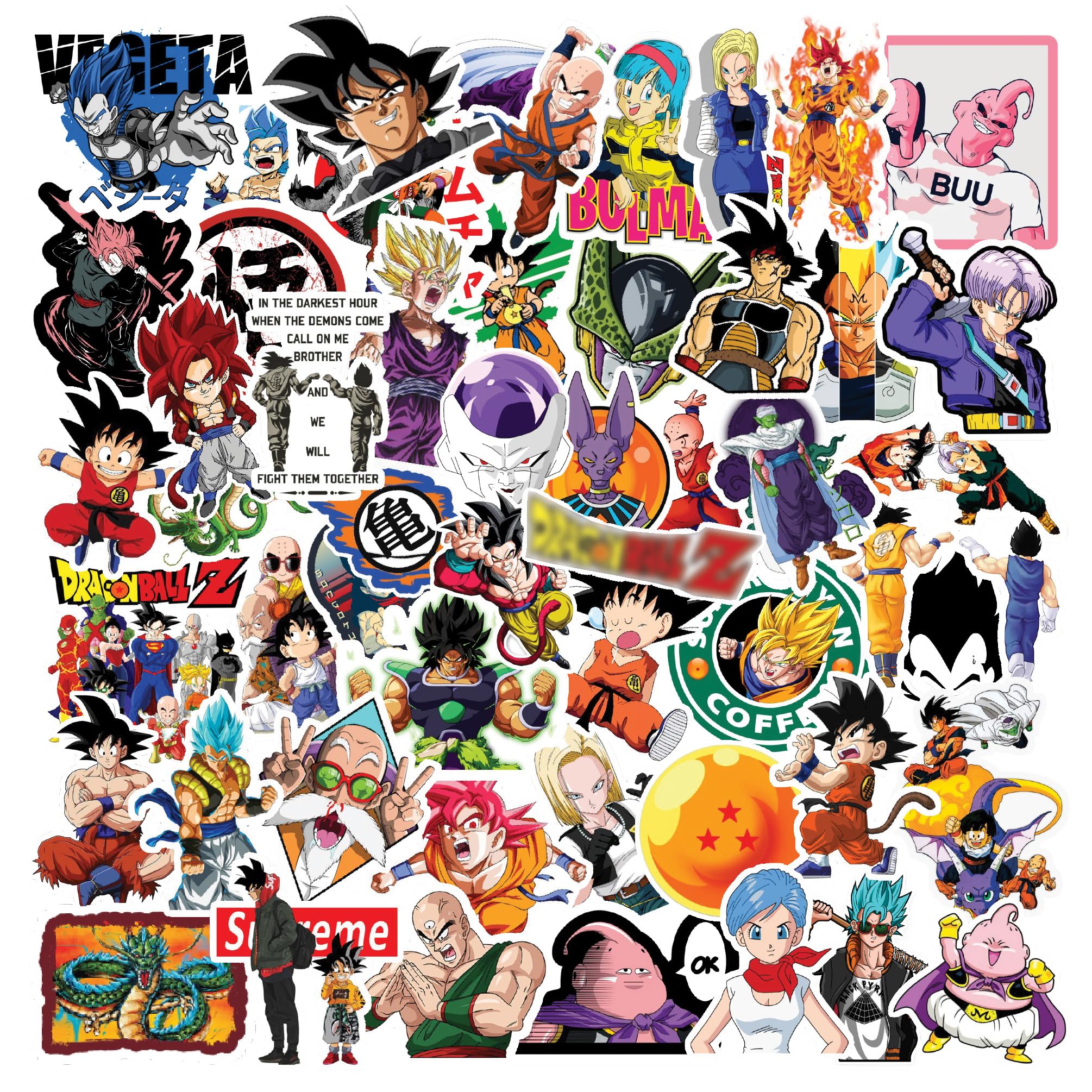 Pack of 57 DBZ Random Anime Aesthetic Vinyl Self-Adhesive Stickers for Laptop, Diary, Guitar, Mobile Case - Waterproof Residue Free Manga Sticker, 5.1 x 7.6 x 5.1 cms