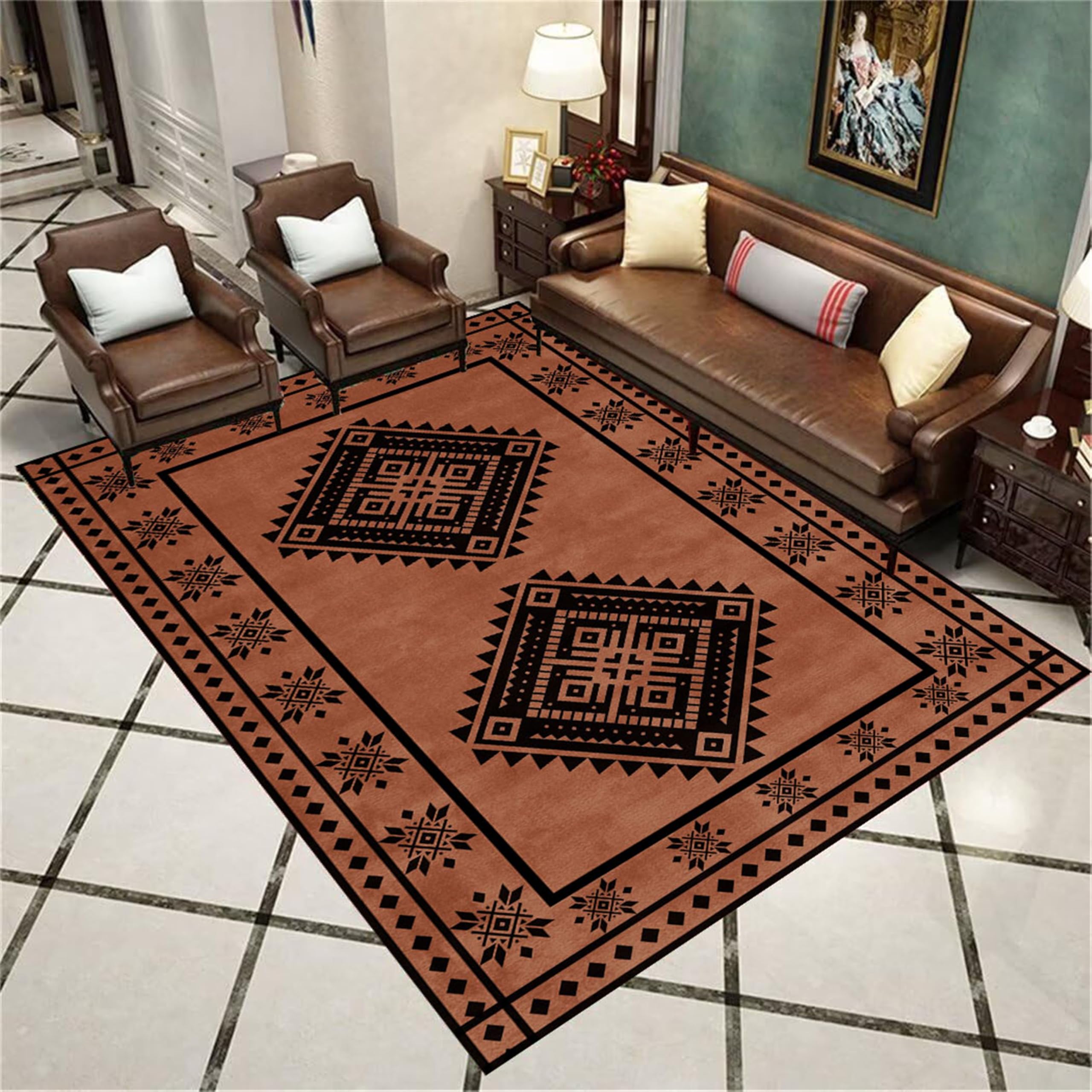 HONGXIU Moroccan Area Rug,2x3ft,Machine Washable Rug for Living Room, Soft Large Area Rug with Anti-Slip Backing, Vintage Style Cabin Rug for Bedroom,