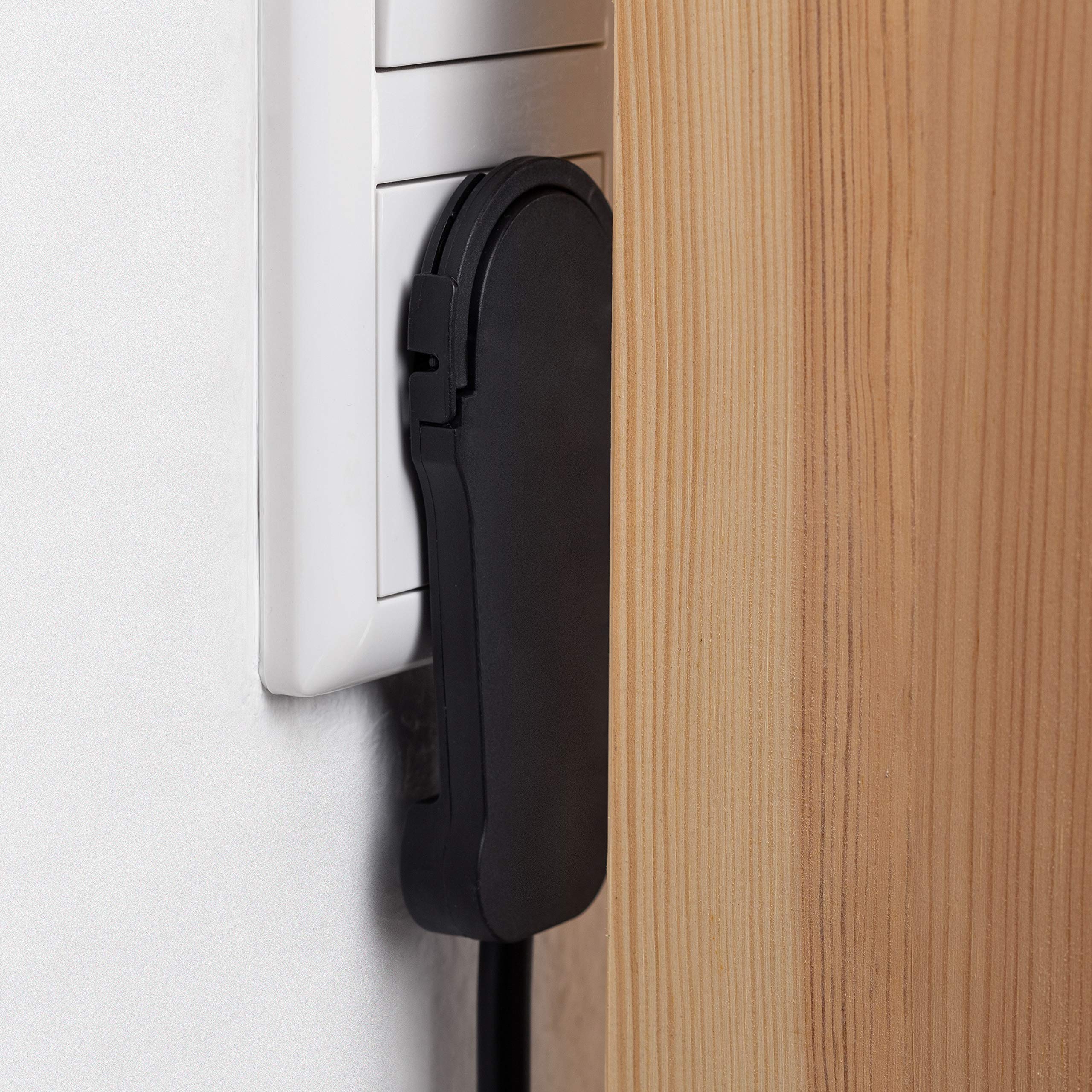 Meister Fiche Plate Noire avec Arceau Rabattable 1,5 mm² IP20 Fiche Coudée Extra Plate Schuko