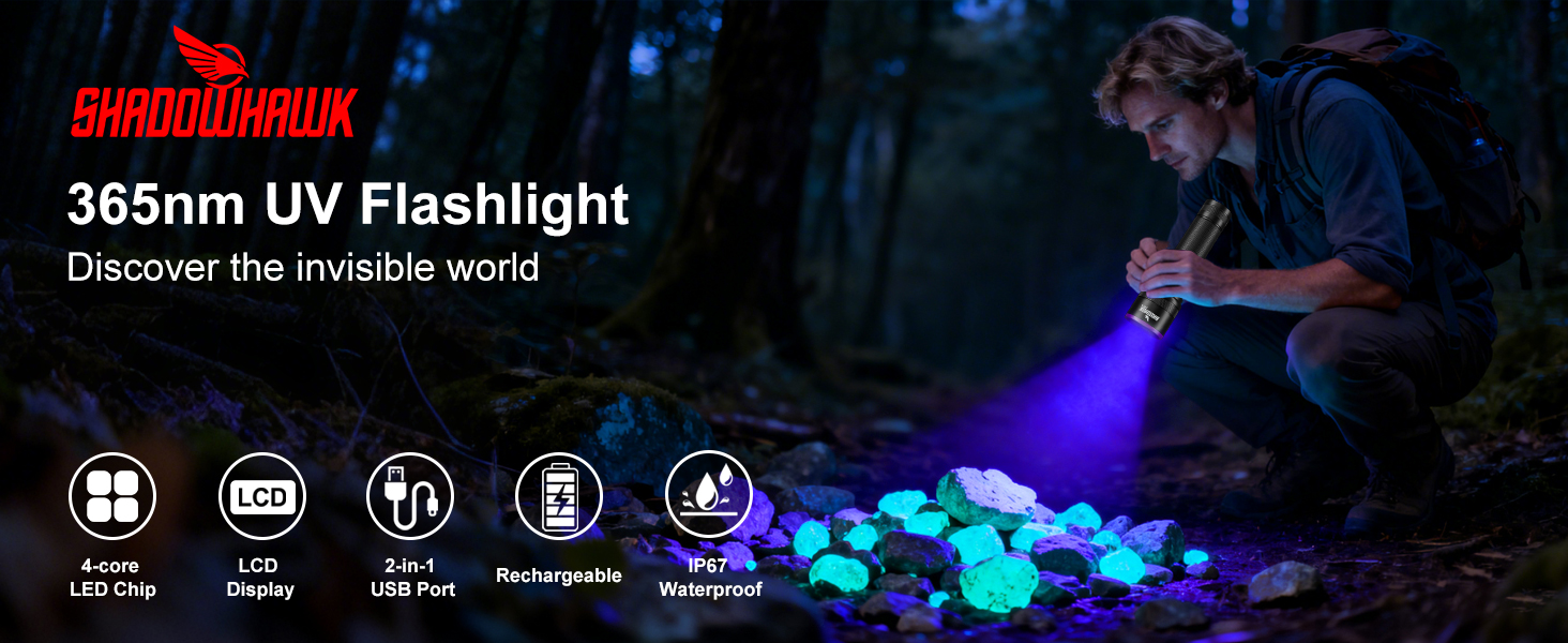 Shadowhawk 365nm UV Flashlight, 30W 4-Core LED Black Light with